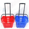 Supermarket Plastic Folding Shopping Rolling Basket with Wheels